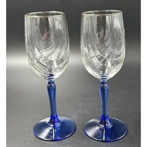 Vintage Lenox Cobalt Blue Stemmed Swag Draped Wine Glass Goblets with Gold Rim 2